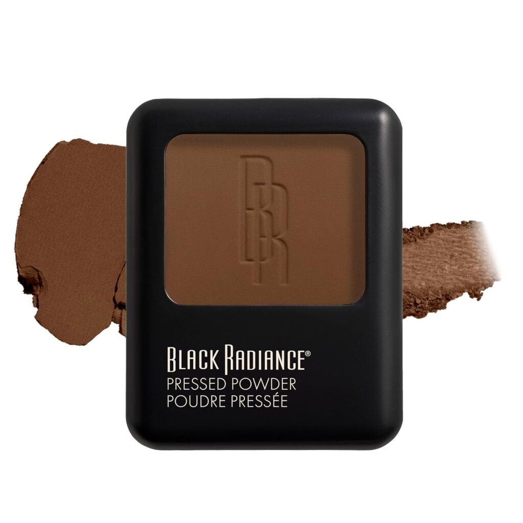 Black Radiance Pressed Powder, Pigment-Rich Matte Finish for Dark Skin Tones, Oil-Absorbing Compact with Mirror & Sponge - Rich Mahogany