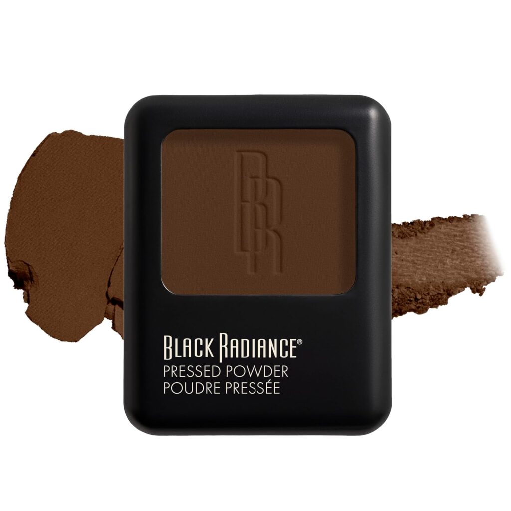 Black Radiance Pressed Powder, Pigment-Rich Matte Finish for Deep Skin Tones, Oil-Absorbing Compact with Mirror & Sponge - Black Coffee