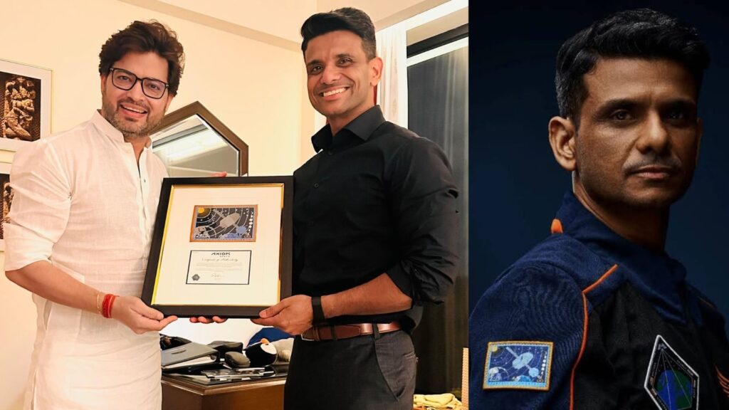 Astronaut Shubhanshu Shukla presents ‘space travelled’ badge to designer Manish, who calls it his best ‘return gift’