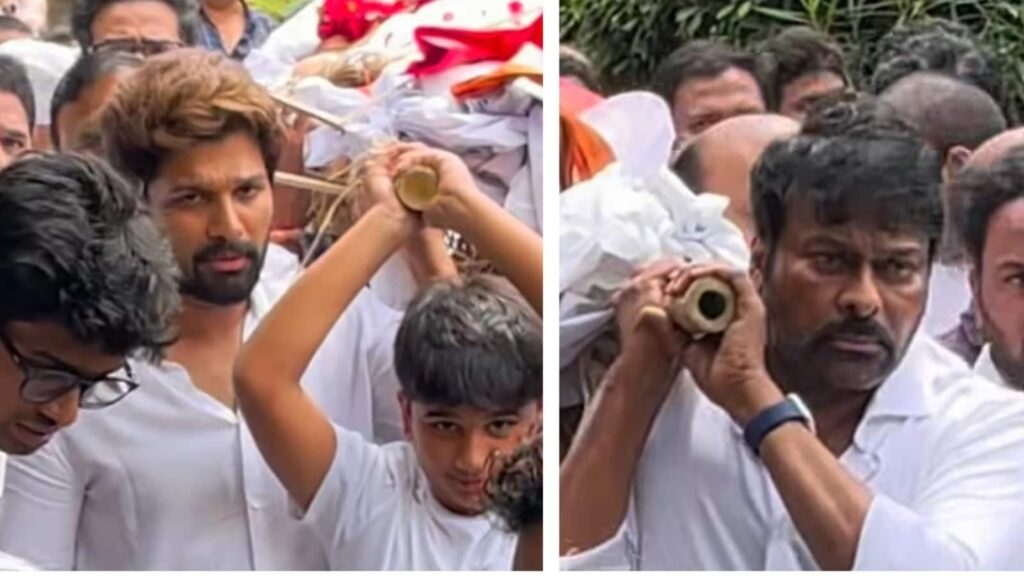 Allu Arjun, Chiranjeevi turn pallbearers for Allu Kanakaratnam; emotional Ram Charan pays his final respects