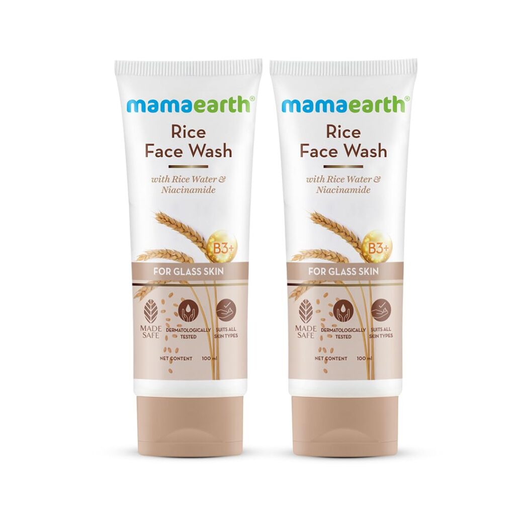Mamaearth Rice Face Wash With Rice Water & Niacinamide for Glass Skin | For Hydrated, Glowing & Even Skin Tone | For All Skin Types | For Men & Women | 100 ml x 2