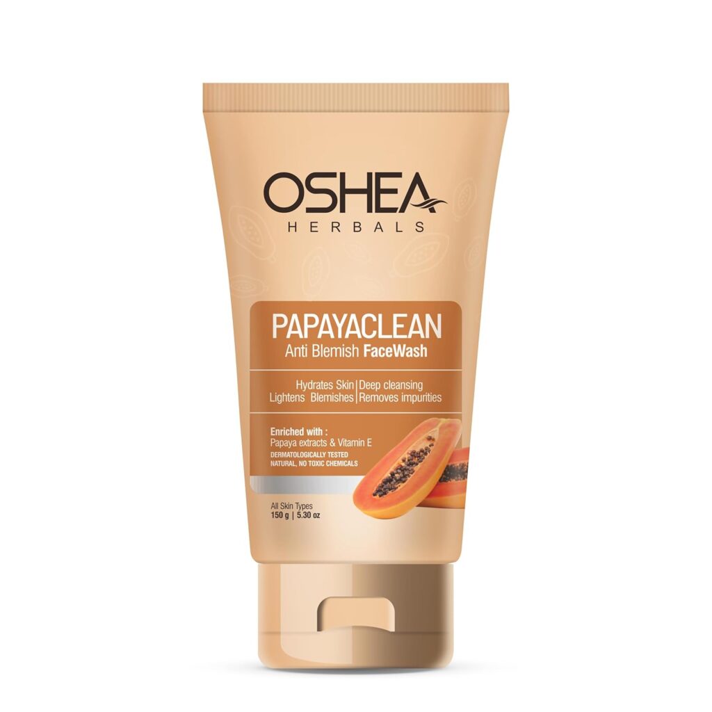 Oshea Herbals Papayaclean Anti Blemishes Gel Face Wash for Women & Men | Hydrating Face Wash for All Skin Types | Lightens Blemishes & Brightens Skin with Papaya Extracts & Vitamin E - 150gm