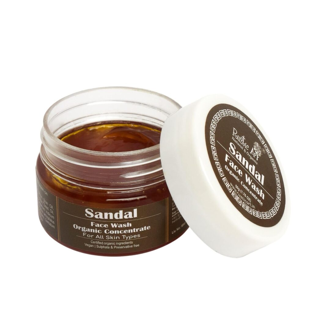 Rustic Art Organic Sandal Face Wash Concentrate | Triple-Concentrated Formula with Turmeric & Mango Butter | Deep Cleansing for Combination to All Skin Types | Women & Men | 50g