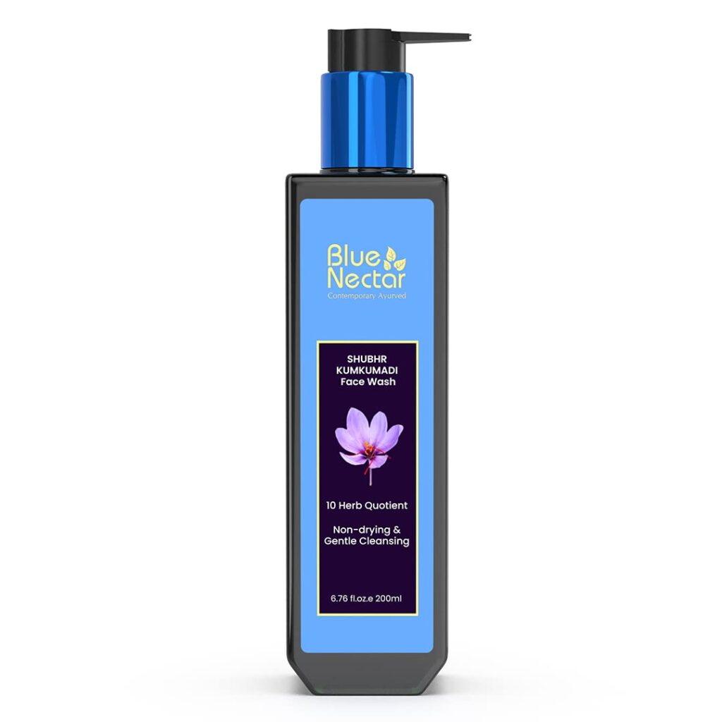 Blue Nectar Kumkumadi Brightening Face Wash with Saffron for Women & Men | Sulphate free Anti Pimple Face Cleanser (10 Herbs, 200ml)