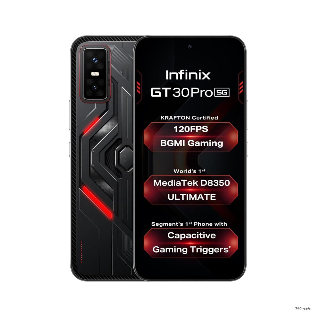Infinix GT 30 Pro 5G+ (Dark Flare, 12GB RAM, 256GB Storage) | MediaTek D8350 Ultimate | 120FPS BGMI Gaming | Gaming Triggers | 1.5 Million+ AnTuTu AI (Without Offers)