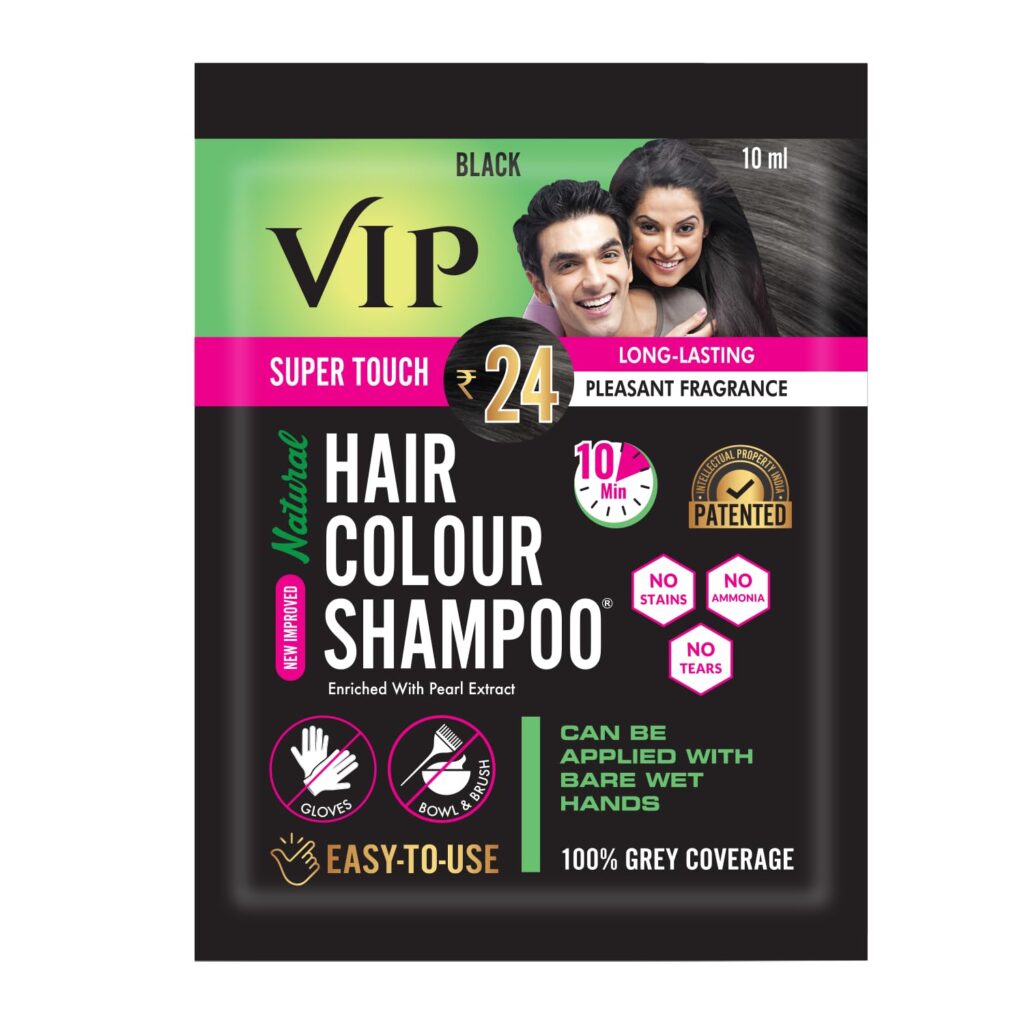 VIP HAIR COLOUR SHAMPOO Natural Hair Colour Shampoo | Black 100Ml (10Ml - Pack Of 10)