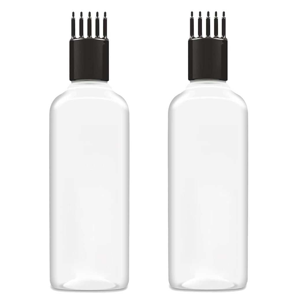 ERZA Hair Root Comb Applicator Bottle For Applying Hair Oil Shampoo and Medicine, Reusable Oil Applicator Bottle For Scalp, 100ml Transparent Applicator Hair Root Bottle, Black Comb, Pack of 2