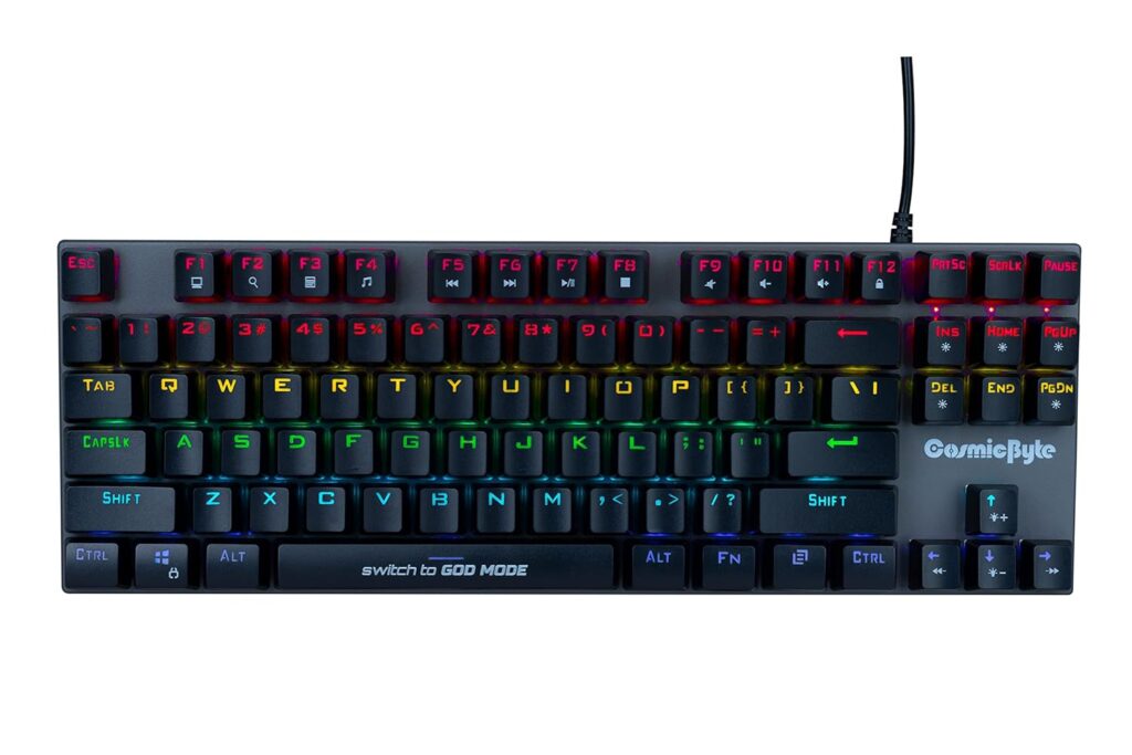 Cosmic Byte CB-GK-26 Pandora TKL Mechanical Keyboard Upgraded with Swappable Outemu Red Switches & Rainbow LED (Black/Grey)