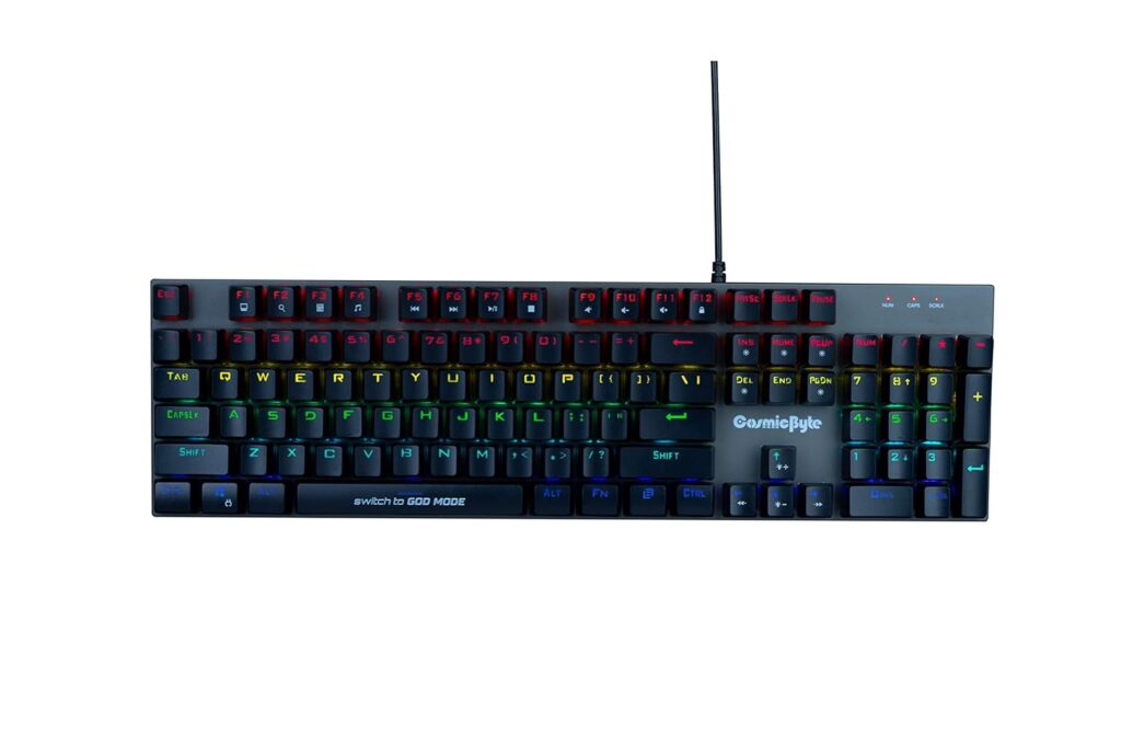 Cosmic Byte CB-GK-28 Vanth Mechanical Keyboard Upgraded with Swappable Outemu Red Switches and Rainbow LED (Black/Grey)