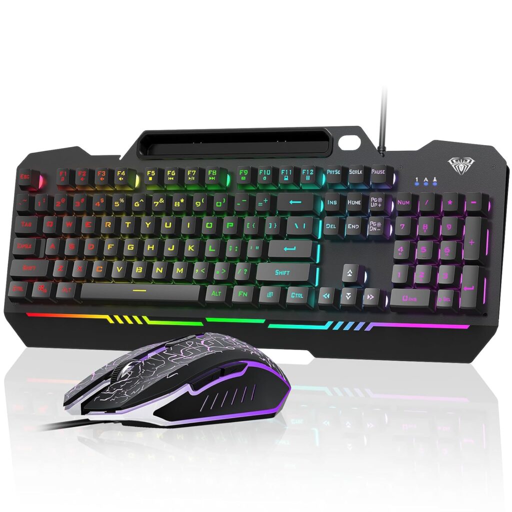 AULA T102 Gaming Keyboard and Mouse Combo | RGB Backlit Membrane Keyboard and Gaming Mouse | Wired Keyboard & Mouse Set for Windows PC Gamers (Black Panel | Black Keycaps)