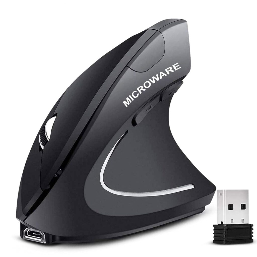 MICROWARE Wireless Mouse 2.4GHz Game Ergonomic Design Vertical 2400DPI USB Mice Mouse (Black)