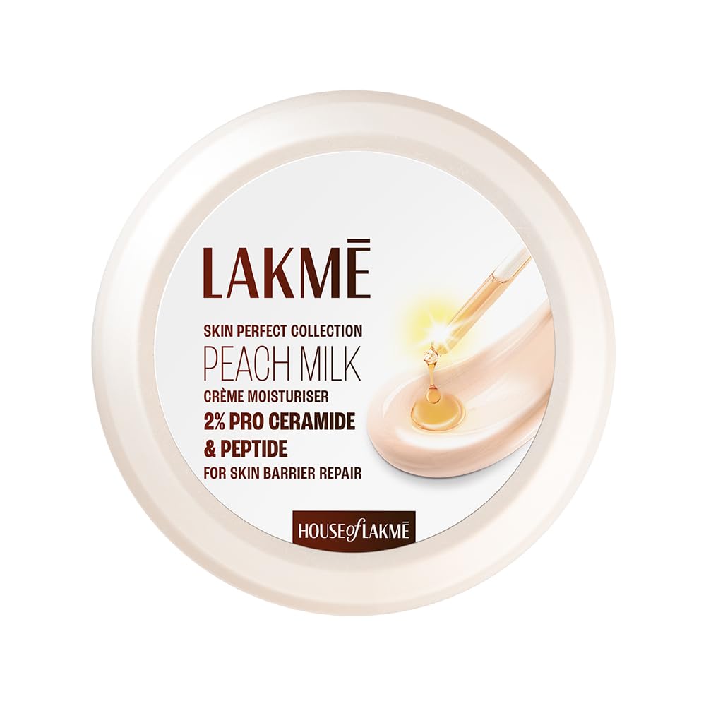 LAKMÉ Lakme Peach Milk Soft Crème Moisturizer For Face 200 G|| Daily Lightweight Whipped Cream With Vitamin E For Soft|| Glowing Skin - Non Oily 24H Moisture
