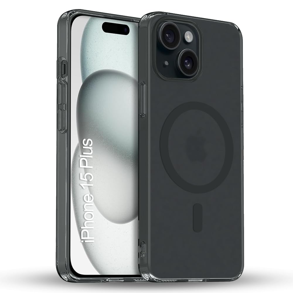 TOUCCH iPhone 15 Plus Magnetic Matte Case | Shock Proof & Paper Thin Design | Magsafe Wireless Charging Cover for Apple iPhone 15 Plus | Sleek Hard Thin Crystal Cover (Premium-Black)
