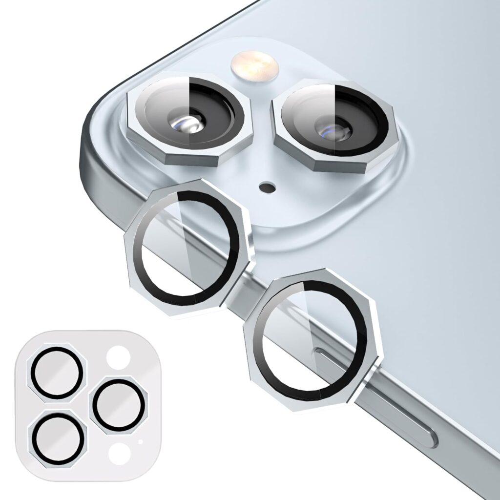 GadgetBite Snaptra Octagon Lens Protector Compatible With iPhone 15 & iPhone 15 Plus – 9H Tempered Glass Camera Cover with Metal Ring, Scratch-Resistant,Camera Lens Protection - Blue