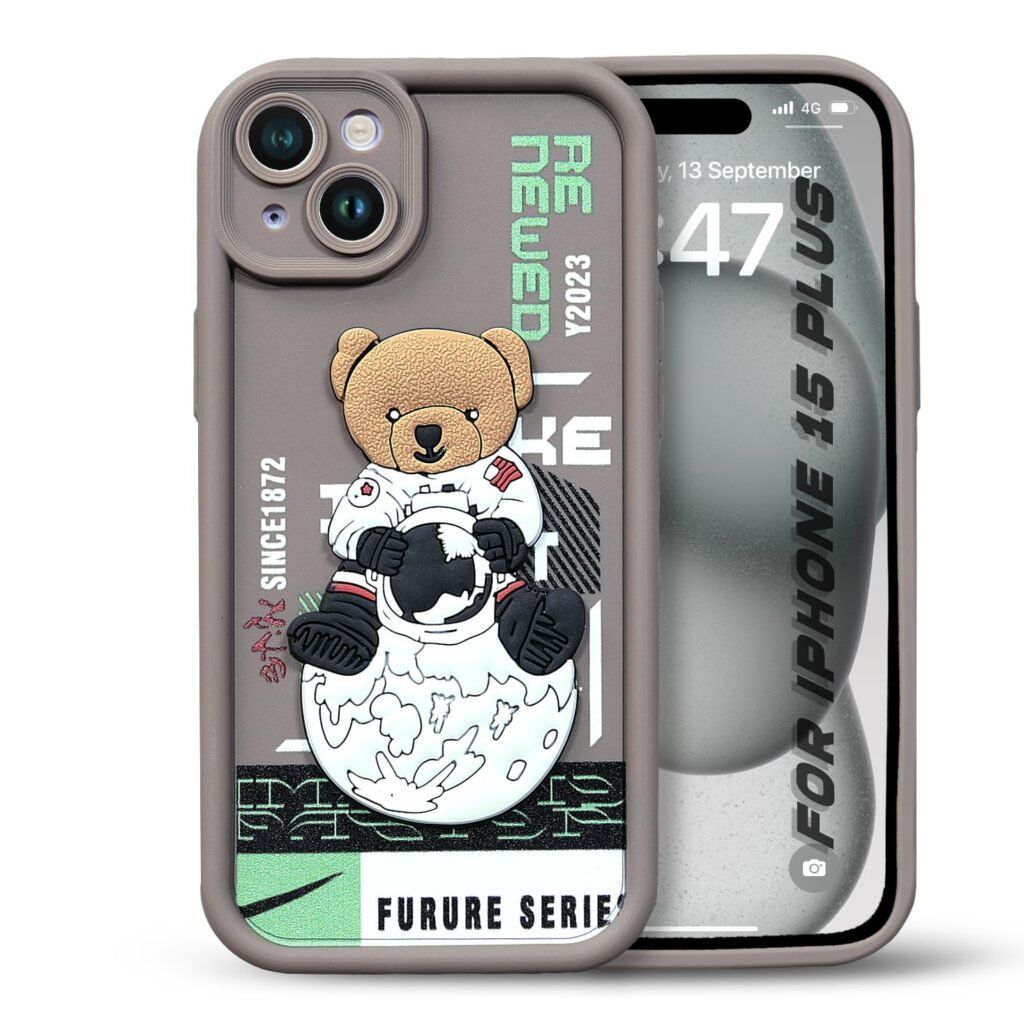 Enflamo for iPhone 15 Plus Case Matte Back Silicone Cover 3D Designed | Camera Bump Protection (Brown)