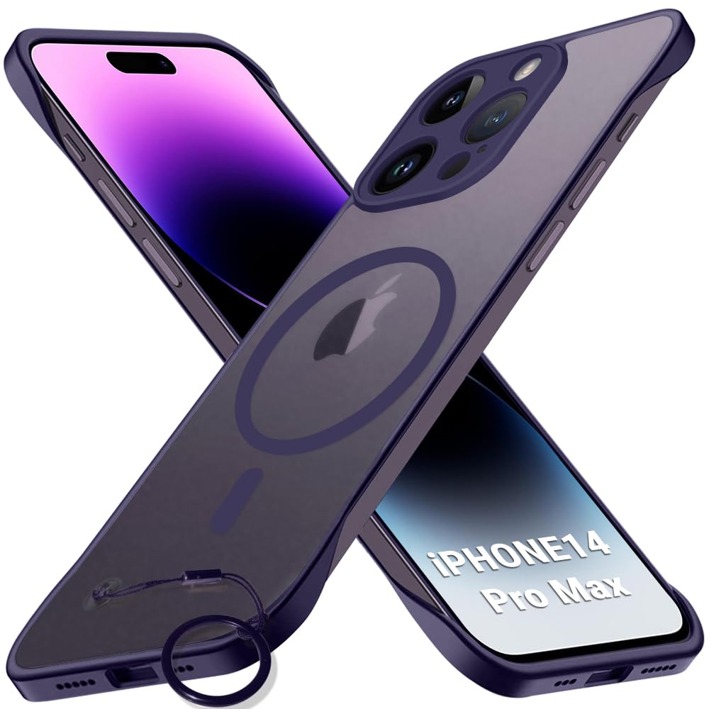 TheGiftKart Hybrid Ultimate Slim Back Case Cover for iPhone 14 Pro MAX | Lightweight Profile | Frosted Matte Translucent Hard Back Case Cover (PC & TPU, MagSafe Compatible, Deep Purple Sides)