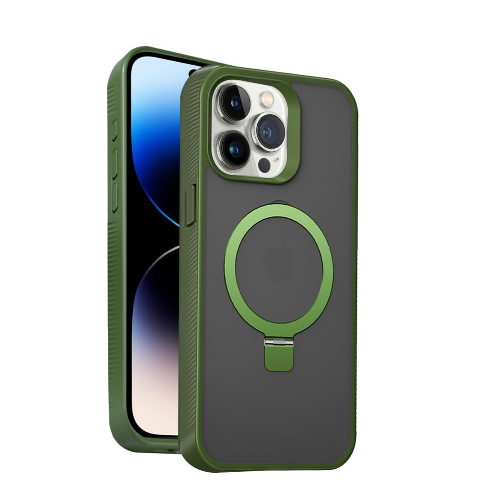 amazon basics Elite Series Frosted Finish Case with Back Stand for iPhone 14 Pro Max (Frosted Green)