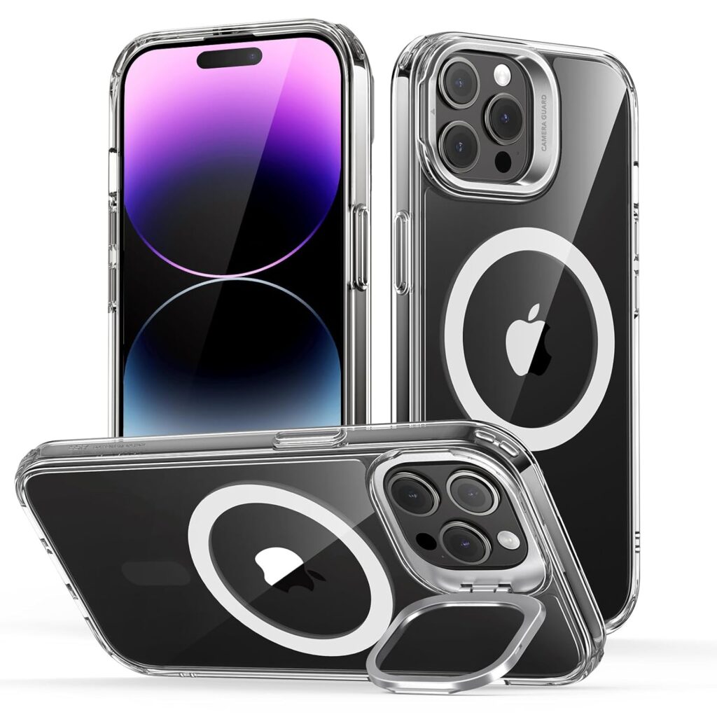 ESR for iPhone 14 Pro Max Case, Compatible with MagSafe, Adjustable Camera Ring Stand, Scratch Resistant Back, Military-Grade Protection, TPU, Classic Magnetic Back Cover with Kickstand, Clear