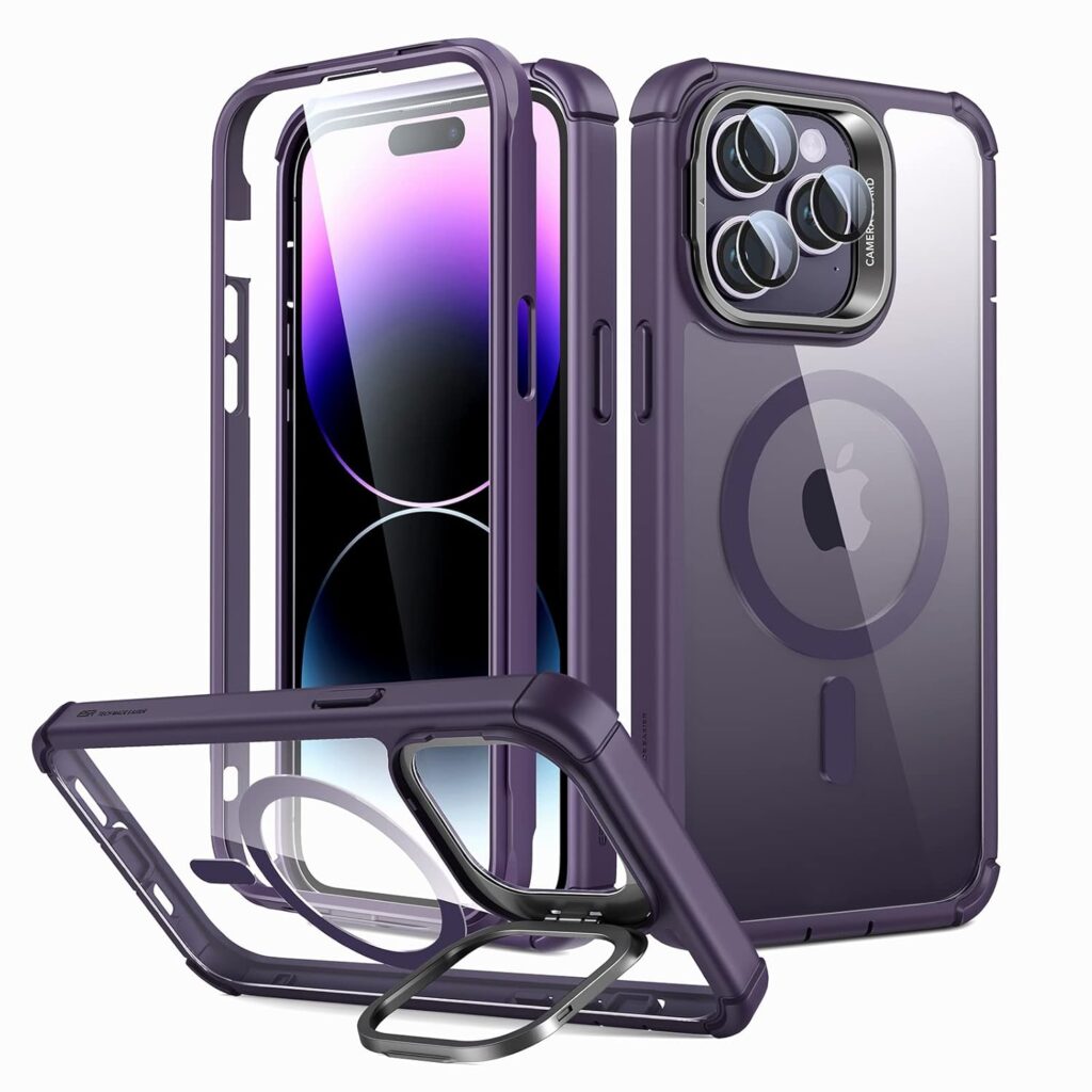 ESR for iPhone 14 Pro Max Case, Compatible with MagSafe, Full Body Shockproof, Military-Grade Protection, TPU+PC, Magnetic Phone Case for iPhone 14 Pro Max, Shock Kickstand Cover, Clear Purple