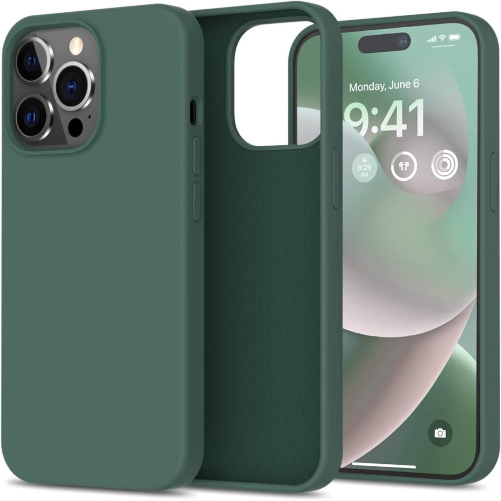 LOXXO® Microfiber Candy Case Compatible for iPhone 14 PRO MAX, Shockproof Slim Back Cover Liquid Silicone Case -Forest Green