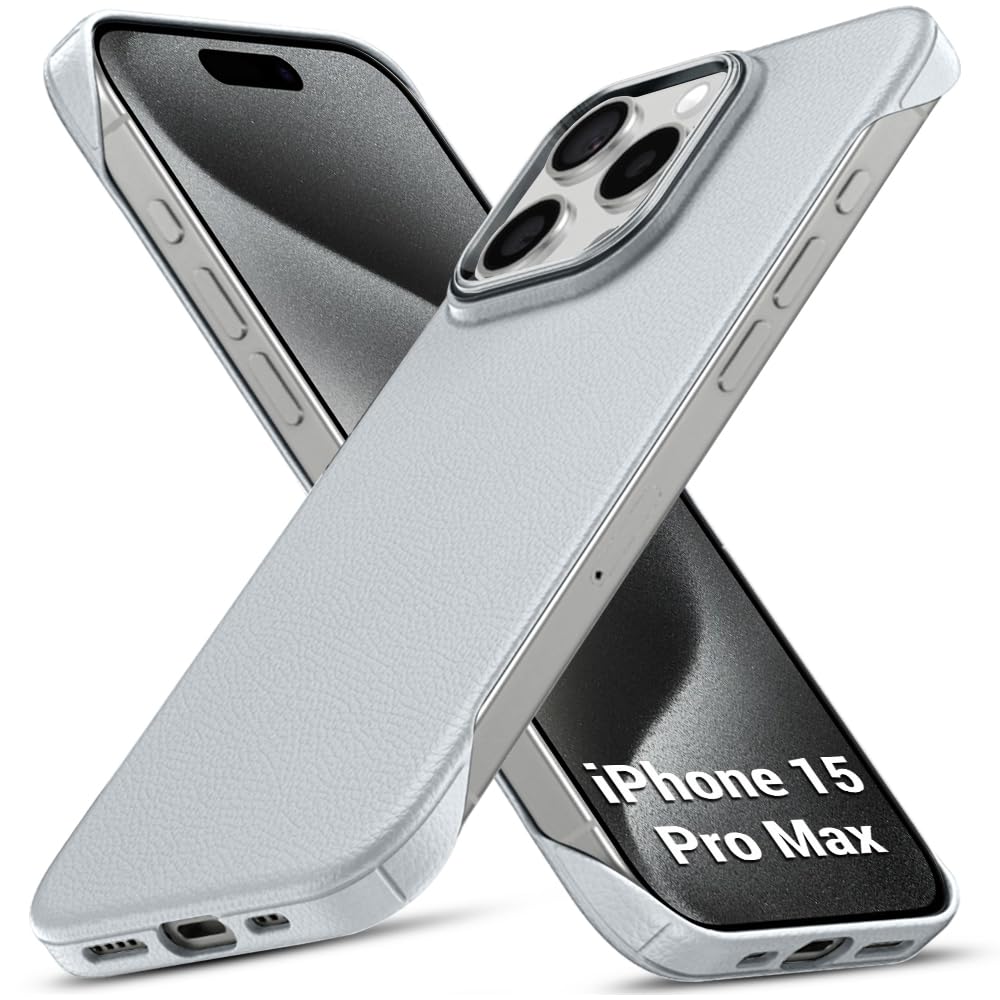 TheGiftKart Hybrid Ultimate Slim Back Case Cover for iPhone 15 Pro Max | Lightweight Profile | Hard Cover for iPhone 15 Pro Max (PC & TPU, Metal Camera Ring, Leather Texture Finish, Natural Titanium)