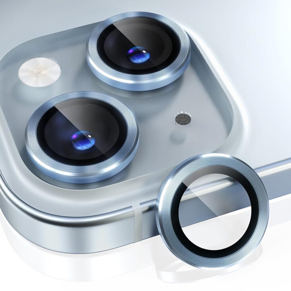 MAHIX (BUY 1 GET 1 FREE Camera Lens Protector For IPHONE 15, 14 / IPHONE 15, 14 PLUS (BLUE), Aluminium Alloy Ring Camera Protector, UHD 9H Camera Lens.