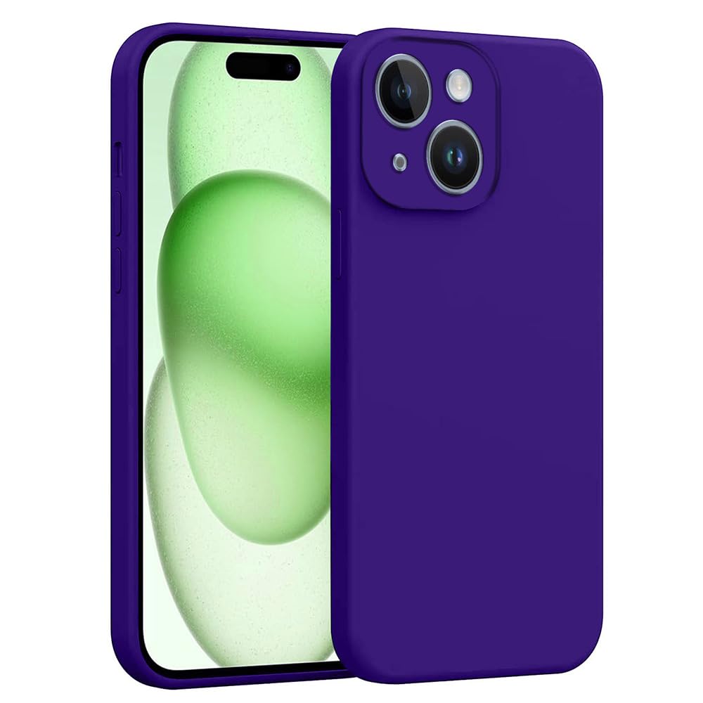 amazon basics Mobile Cover for Apple iPhone 15 Plus | Full Camera Protection | Premium Liquid Silicon Case | Flexible Bumper Case for Apple iPhone 15 Plus (Dark Purple)