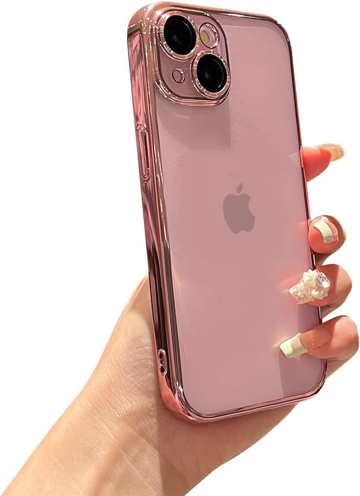 VONZEE Clear Transparent Cover For iPhone 15 Plus Case 6.7 inch Tpu Case Cover Camera Protection For Each Lens For Men & Women (Rose Pink)