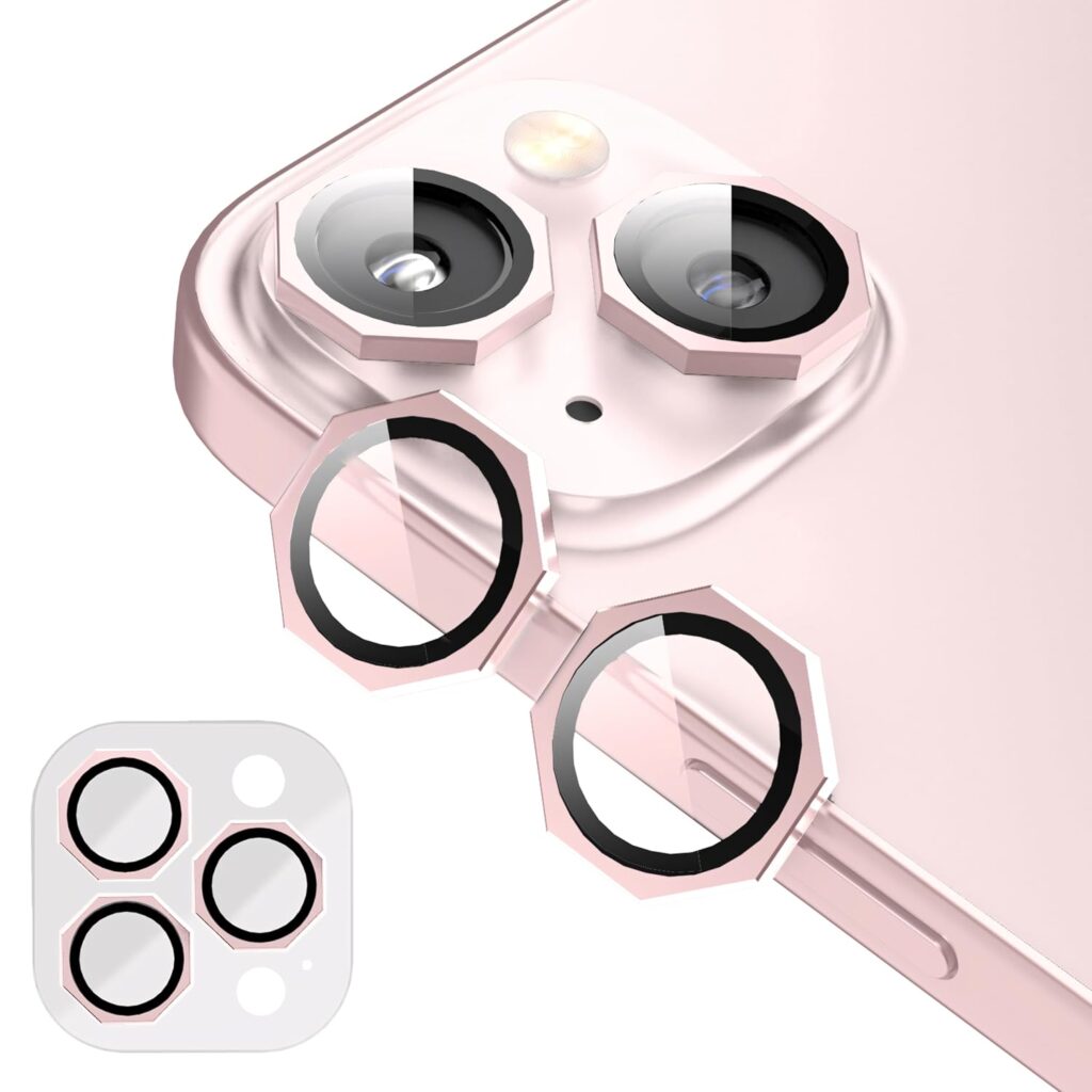 GadgetBite Snaptra Octagon Lens Protector Compatible With iPhone 15 & iPhone 15 Plus – 9H Tempered Glass Camera Cover with Metal Ring, Scratch-Resistant,Camera Lens Protection - Pink