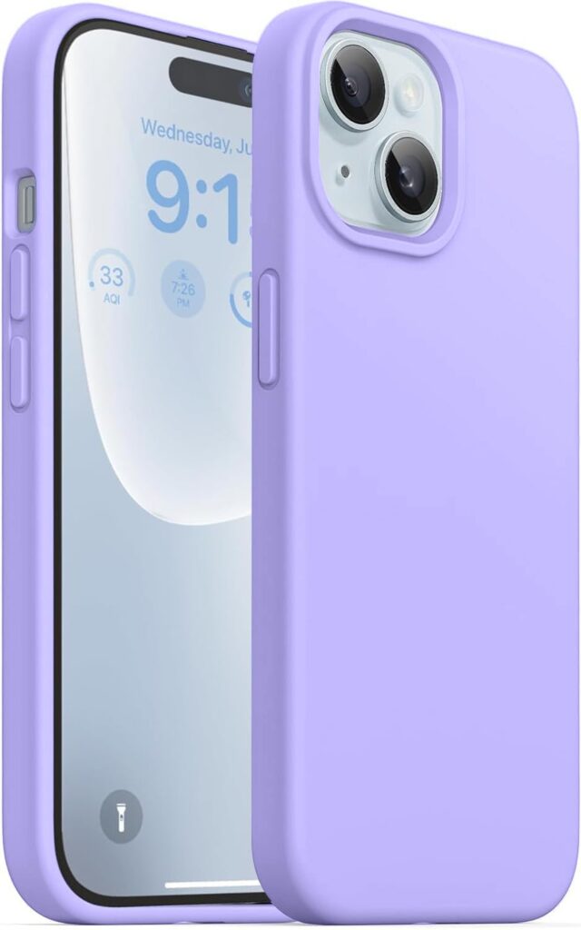 DIZORO Compatible for iPhone 15 Plus Case 6.7, Slim Liquid Silicone 3 Layers Full Covered Soft Gel Rubber Phone Case Protective Cover 6.7 Inch - Purple