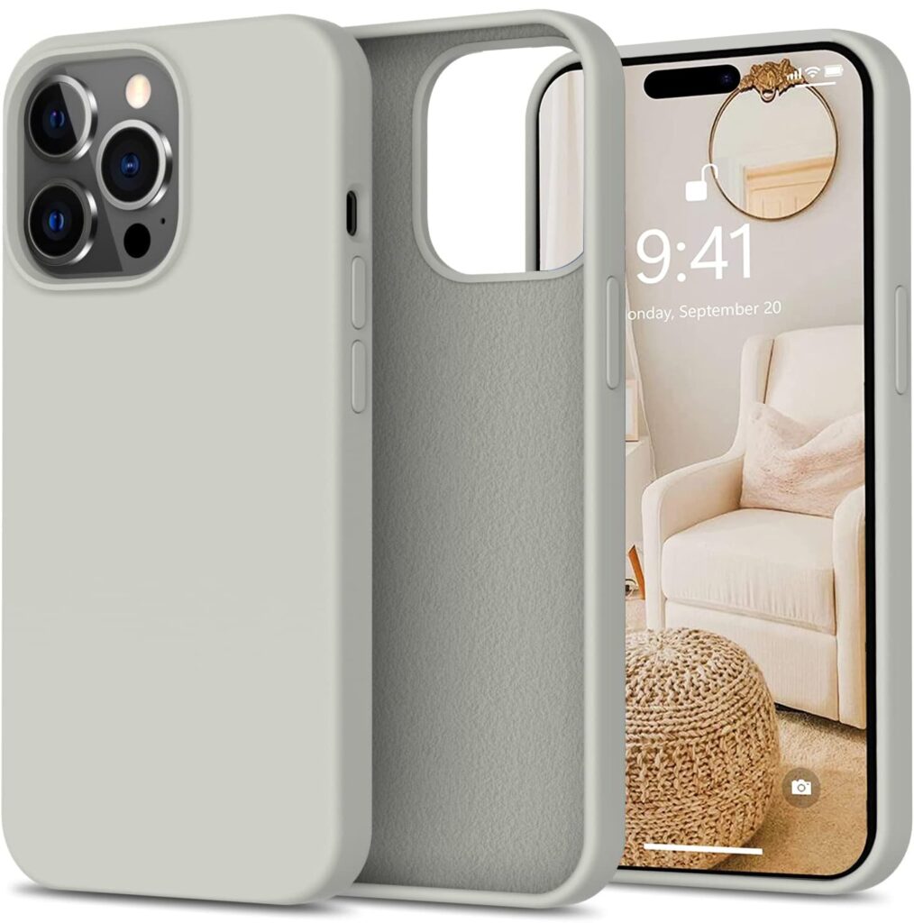 LOXXO® Microfiber Candy Case Compatible for iPhone 14 PRO MAX, Shockproof Slim Back Cover Liquid Silicone Case, Stone Grey