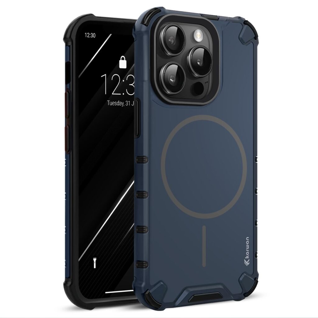 KARWAN®️ Rugged Magnetic Slim Back Case Cover for iPhone 14 Pro Max (6.7-Inch-) Heavy Duty |Dual-Layer Armor Protection| Shockproof Edge Guard iPhone Mobile Phone Back Cover [Matte Back] [Blue]