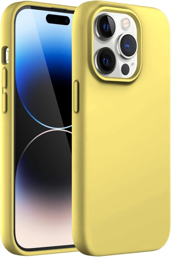 DIZORO Liquid Silicone Compatible for iPhone 14 Pro Max Case Gel Rubber with Microfiber Lining Non-Slip Full Body Protective Shockproof Back Cover 6.7 inch (Yellow)