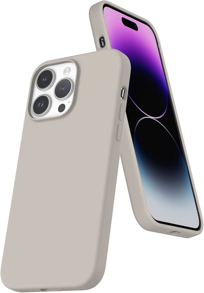 DIZORO Liquid Silicone Compatible for iPhone 14 Pro Max Case Gel Rubber with Microfiber Lining Non-Slip Full Body Protective Shockproof Back Cover (Stone Gray, 6.7 inch)