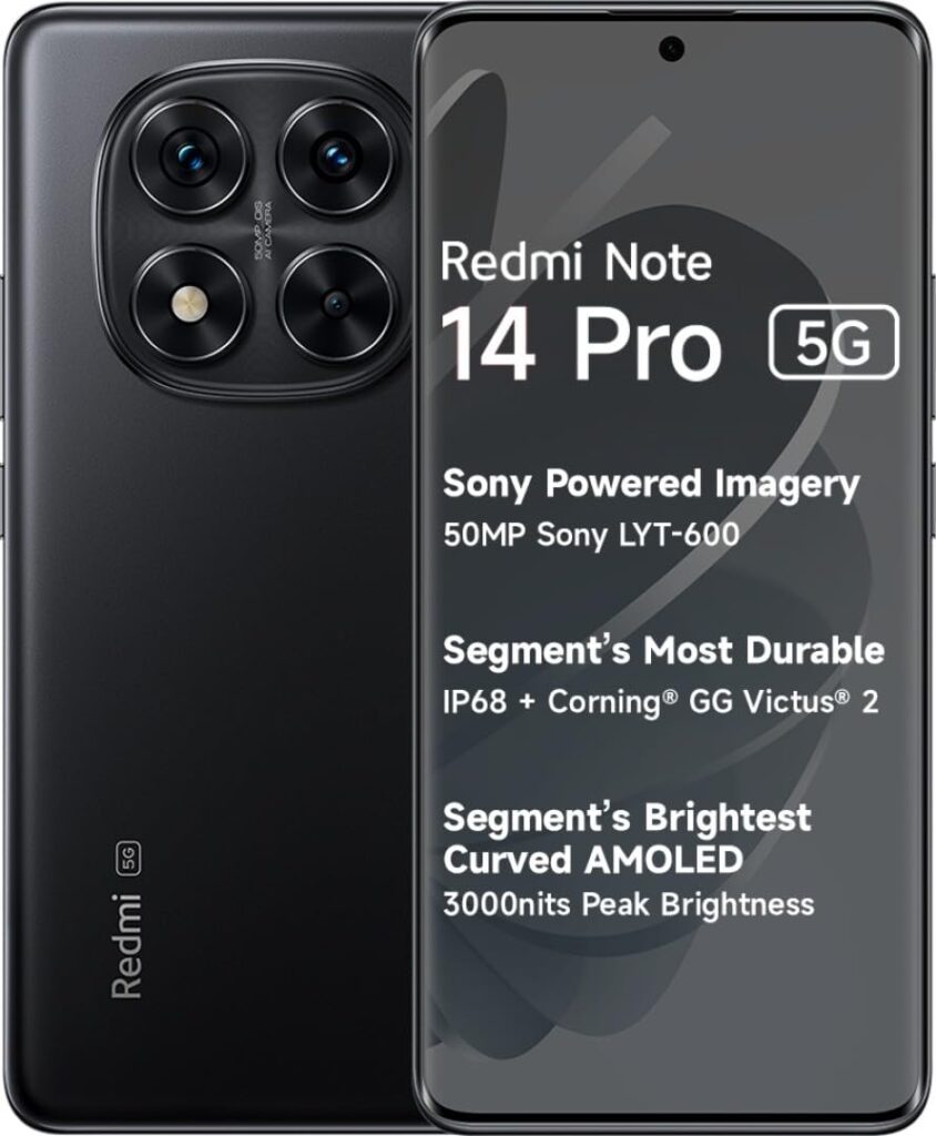 Redmi Note 14 Pro 5G (Titan Black, 8GB RAM+ 256GB Storage) | Mediatek Dimensity 7300 Ultra Processor | AMOLED Display | Dual Nano-SIM | 5500mAh Battery