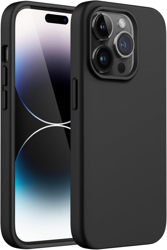 DIZORO Liquid Silicone Compatible for iPhone 14 Pro Max Case Gel Rubber with Microfiber Lining Non-Slip Full Body Protective Shockproof Back Cover (Black., 6.7 inch)