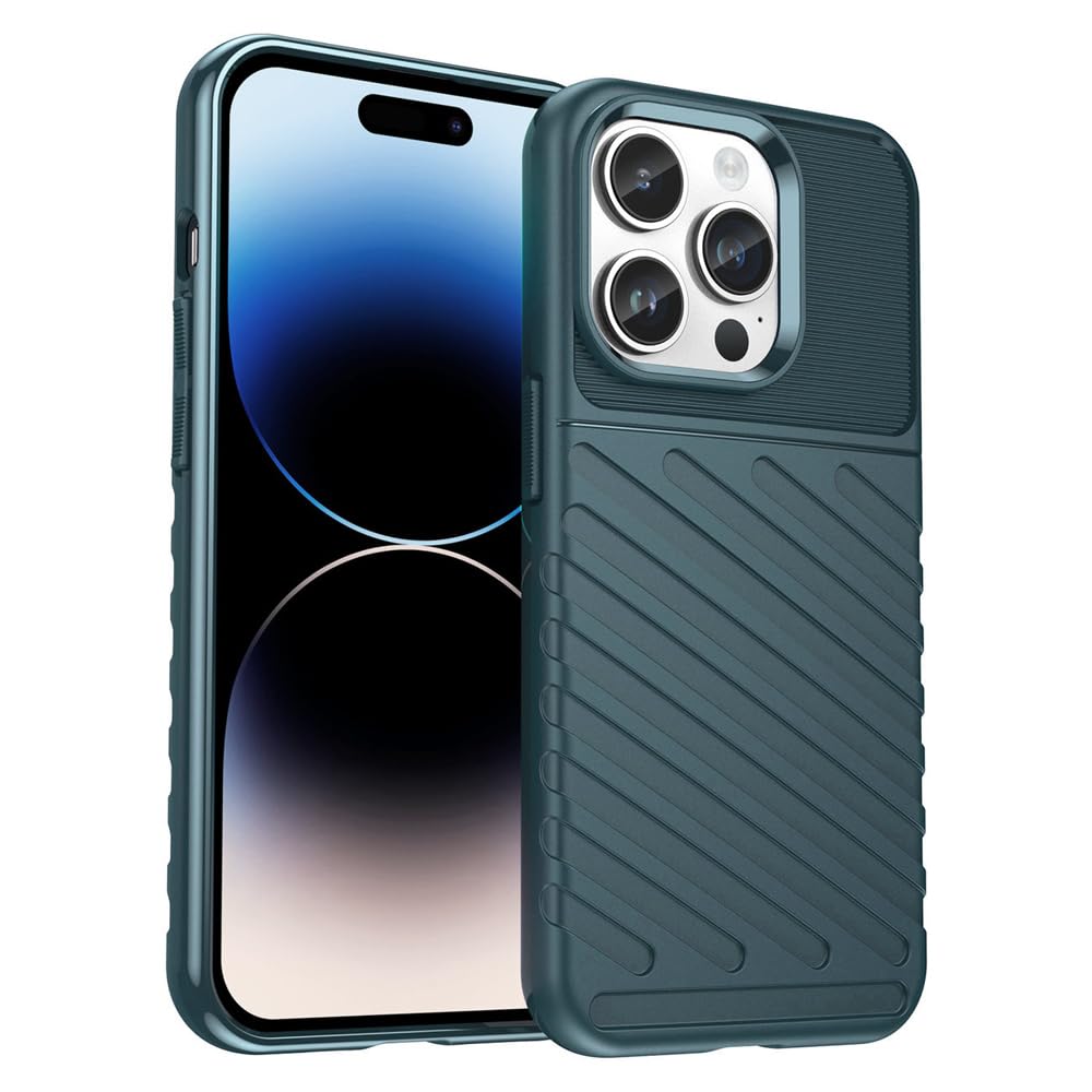Amazon Brand- Solimo Basic Case for Apple iPhone 14 Pro Max (Carbon Fiber_Green)