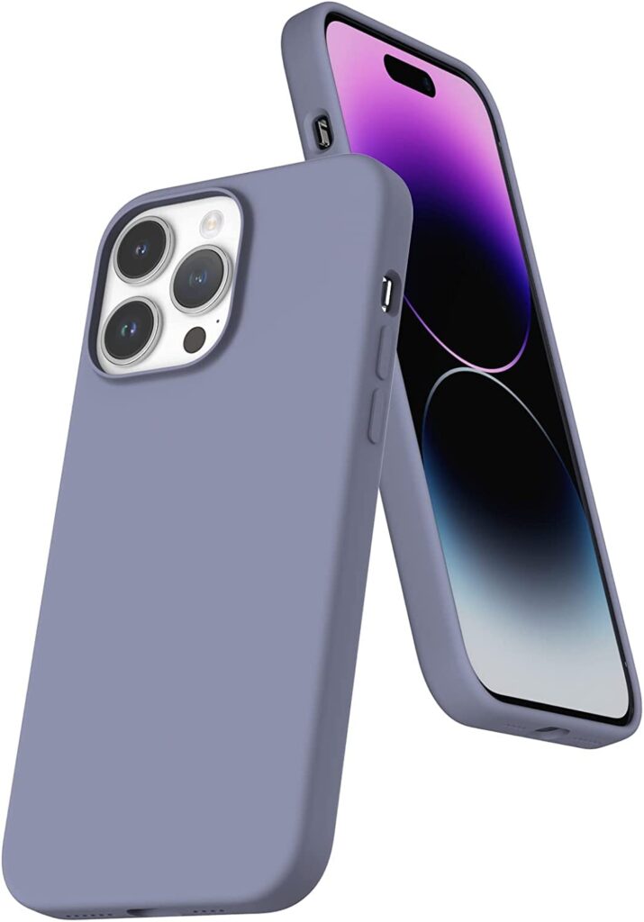 DIZORO Liquid Silicone Compatible for iPhone 14 Pro Max Case Gel Rubber with Microfiber Lining Non-Slip Full Body Protective Shockproof Back Cover (Lavender Grey, 6.7 inch)