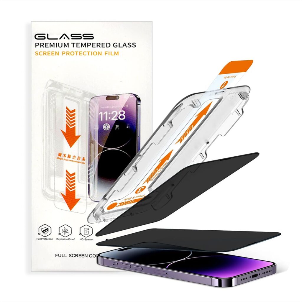 LIRAMARK Easy Fit 9H Anti-Smudge Privacy Tempered Glass Screen protector compatible with iPhone 14 Pro Max Screen Guard with auto align Installation Kit for Apple iPhone 14 Pro Max (6.7 inch)
