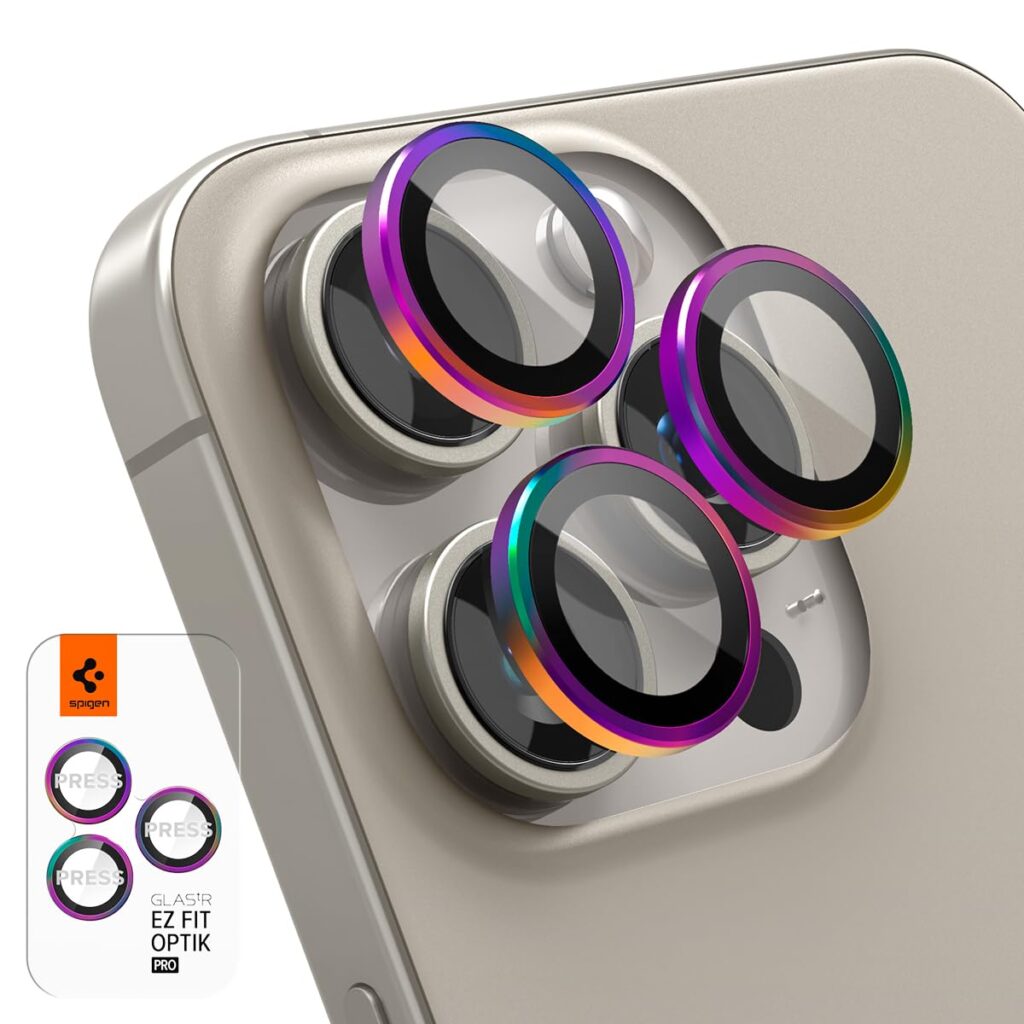 Spigen EZ Fit Optik Pro Tempered Glass Camera Lens Protector Guard for iPhone 17 Pro / 17 Pro Max / 16 Pro / 16 Pro Max / 15 Pro / 15 Pro Max / 14 Pro / 14 Pro Max - Rainbow [2 Pack]