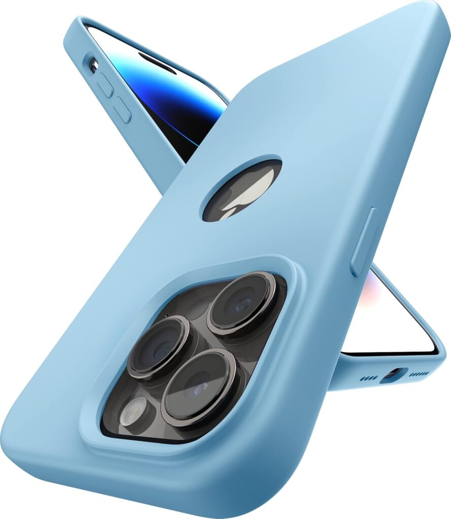 Vaku Luxos® Liquid Silicon Logo-Cut for iPhone 14 Pro Max Cover Case, Soft TPU, Shockproof, Scratch Resistant, 6 Feet Drop Protection, Compatible with iPhone 14 Pro Max Back Cover - Sierra Blue