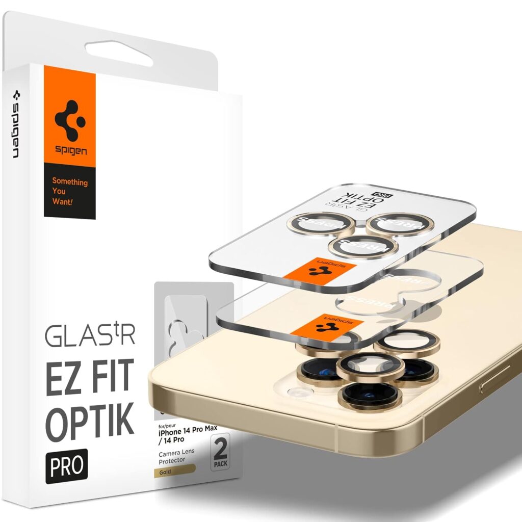 Spigen EZ Fit Optik Pro Tempered Glass Camera Lens Protector Guard for iPhone 14 Pro / 14 Pro Max (Gold) - 2 Pack