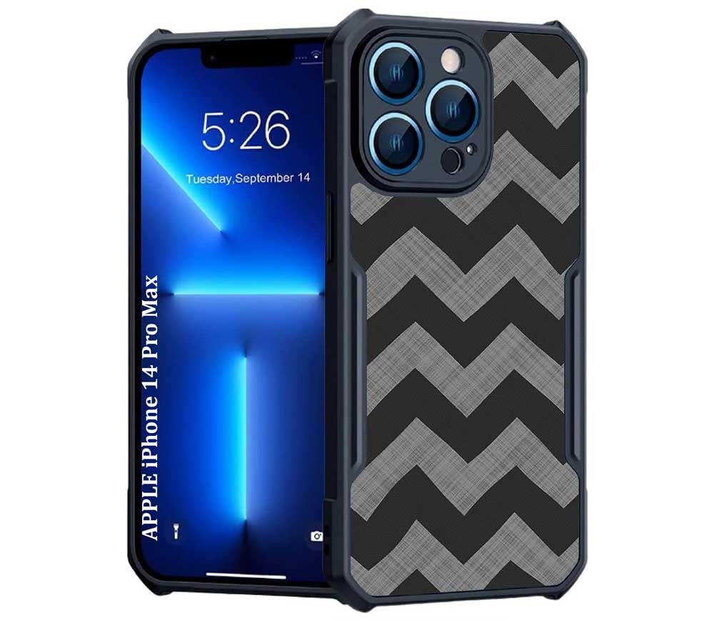 Phone Back Cover | Compatible with Apple iPhone 14 Pro Max | Pattern : Grey Black Zig zag Pattern_6825