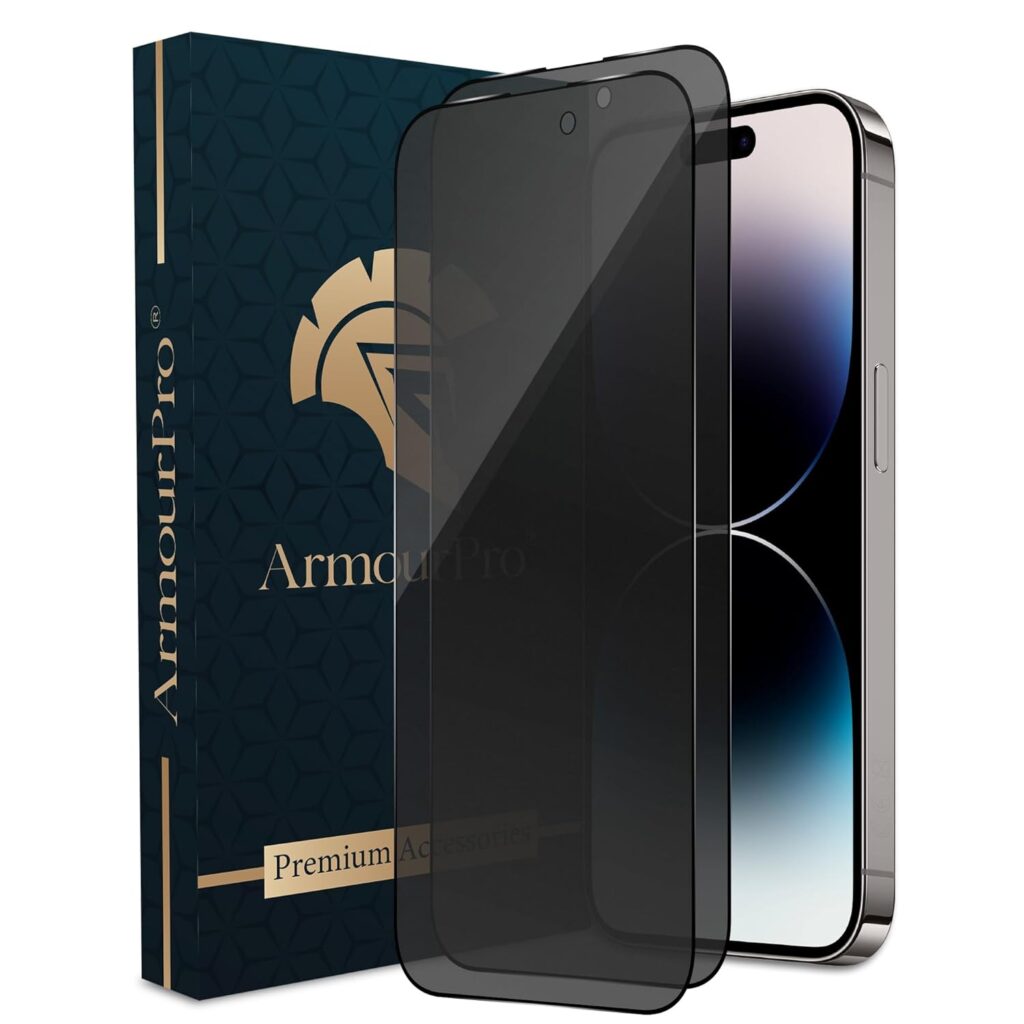 ArmourPro Anti Spy Matte Privacy Tempered Glass Compatible with iPhone 14 Pro Max (6.7 Inch) with Edge to Edge Coverage and Easy Installation kit (Pack of 2)