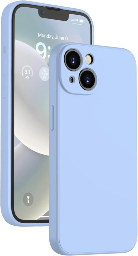 LOXXO® Microfiber Square Candy Case Compatible for iPhone 14 Plus, Shockproof Slim Back Cover Liquid Silicone Case (Carolina)