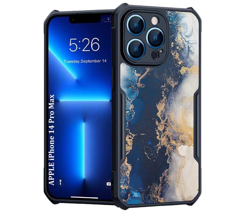 Phone Back Cover | Compatible with Apple iPhone 14 Pro Max | Pattern : Black Blue Gold Bright Design_6888