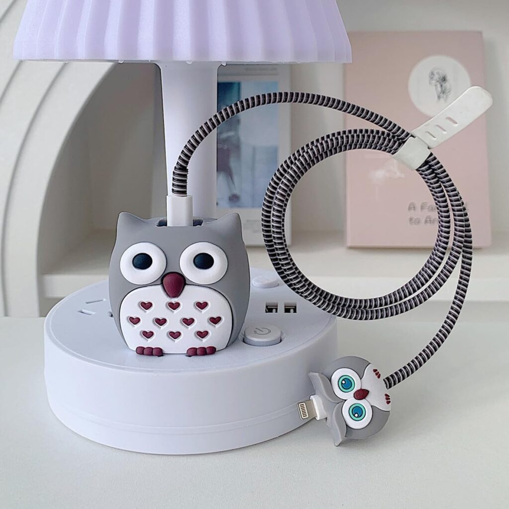 VNJ ACCESSORIES Protective Charger Case for iPhone 18W 20W iPhone 16 15 14 13 12 11 Pro Max Charging Cable Charger Protective Cover Data Cable Protective Sleeve-Grey OWL