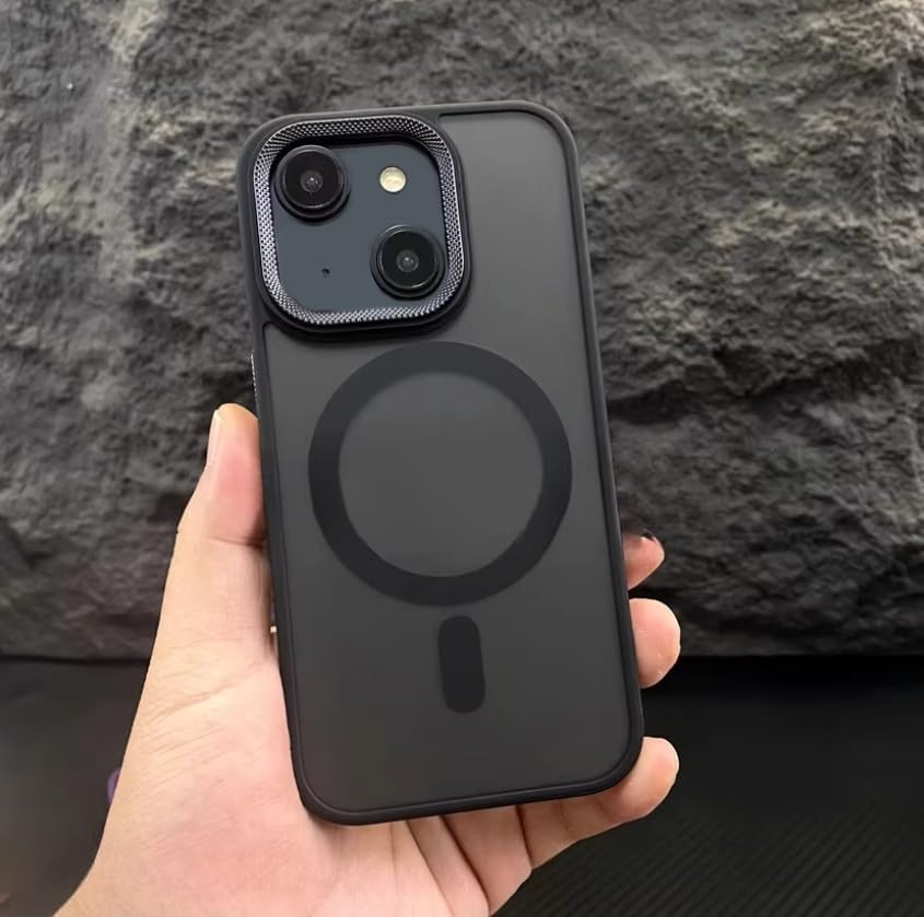 TOUCCH iPhone 15 Plus Magnetic Matte Case | Shock Proof Design & Ring Camera Protection | Magsafe Wireless Charging case for Apple iPhone 15 Plus | Sleek Hard Crystal Cover - Black (Matte - Back)