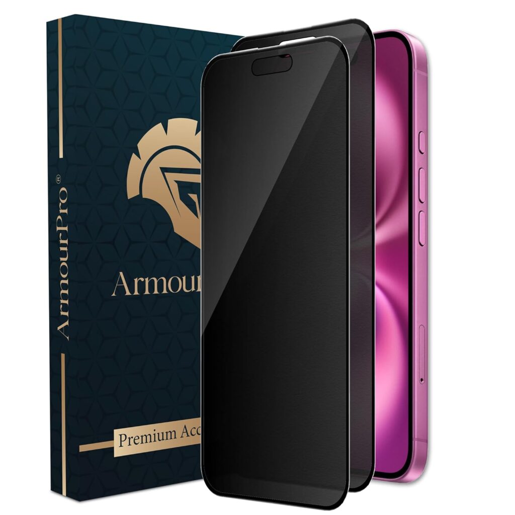 ArmourPro Anti Spy Matte Privacy Tempered Glass Compatible with iPhone 16 Plus and iPhone 15 Plus (6.7 Inch) with Edge to Edge Coverage and Easy Installation kit (Pack of 2)