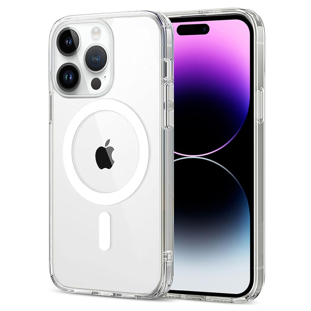 Amazon Brand - Solimo Mobile Cover for Apple iPhone 14 Pro Max (Silicon Crystal Clear Slim PC & TPU, Soft & Shockproof Back Case, Magnetic Case), Transparent